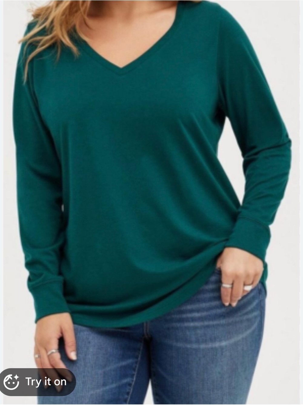 Torrid Classic Fit Green V-Neck Long Sleeve Top | Size 0 (Large) NWT